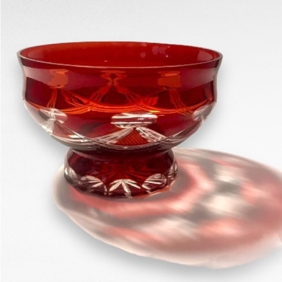 Vintage Cut To Clear Red Crystal Bowl 8" - Picture 3 of 7